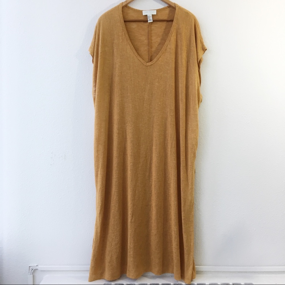 Forever 21+ Mustard Midi Dress Side Slit V Neck